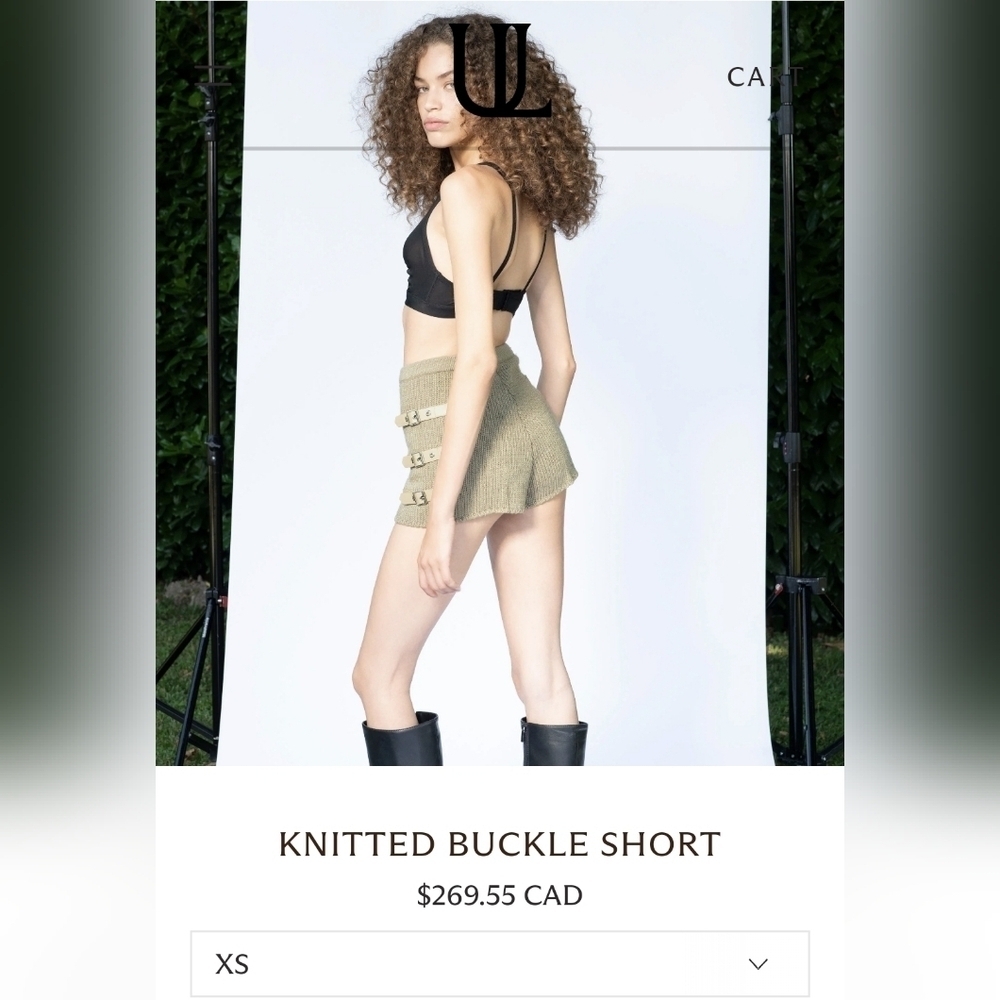 Understated Leather Oatmeal Knitted Buckle Shorts, XS, NWOT,  $270 CDN